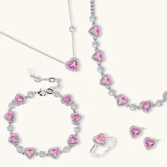 Romance Heart Set Gift for Her With Pink Zirconia thumbnail 1