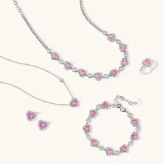 Romance Heart Set Gift for Her With Pink Zirconia thumbnail 2