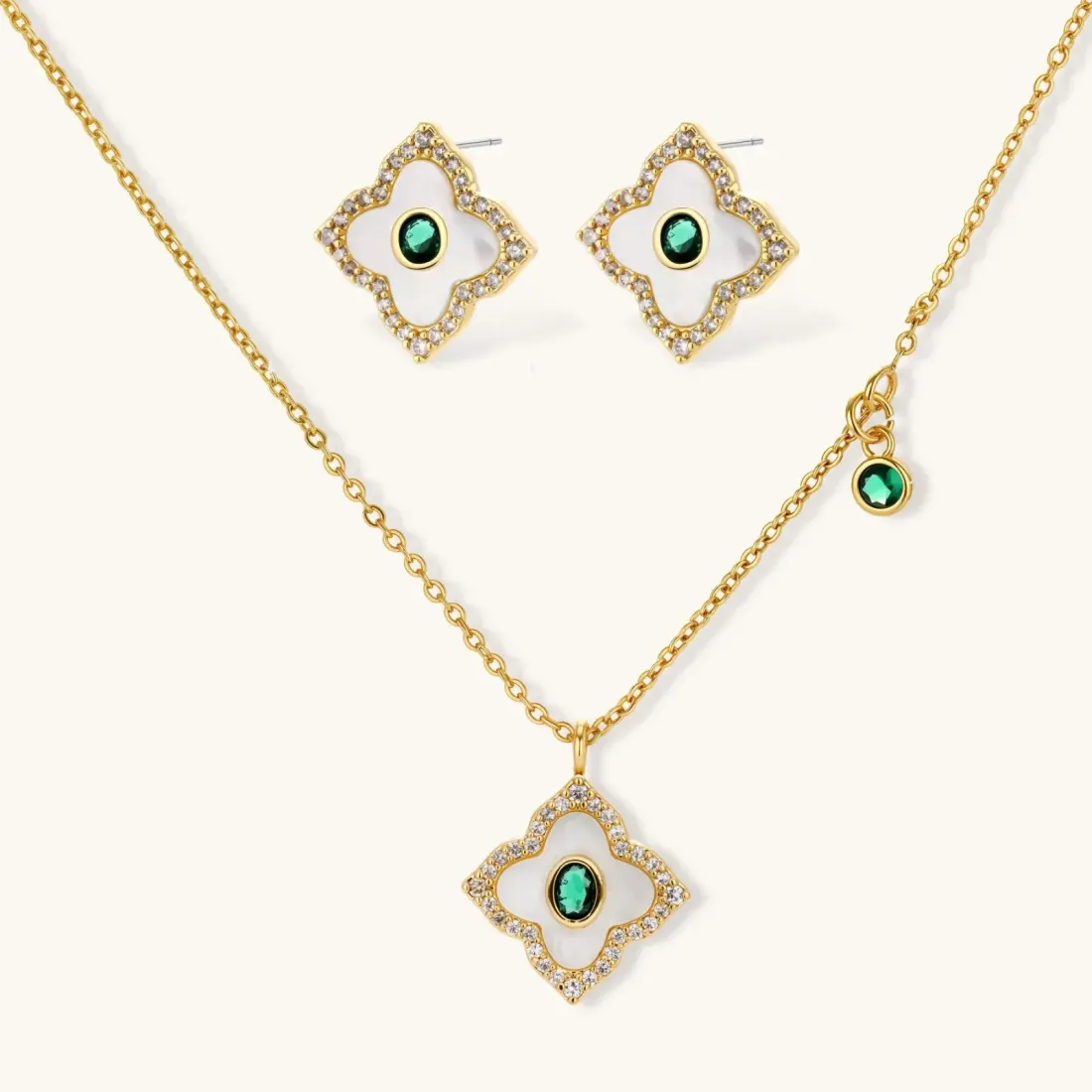 Emerald Bloom Set: Gold Plated Gift for Her
