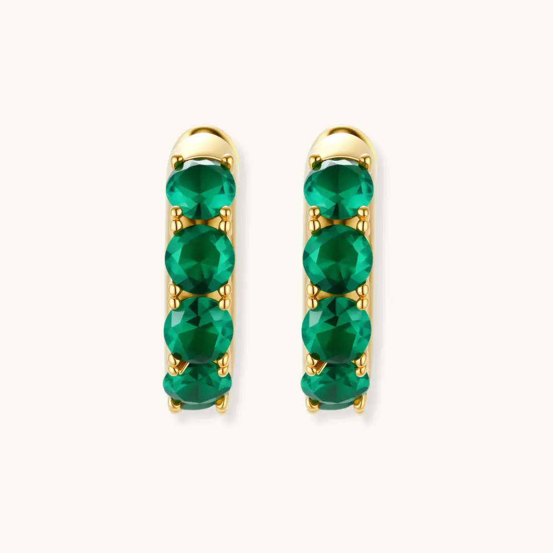 Emerald Huggie Hoops, 18K Gold Plated Gift for Her — photo 2