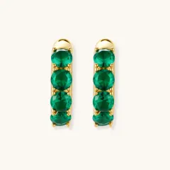 Emerald Huggie Hoops, 18K Gold Plated Gift for Her thumbnail 2