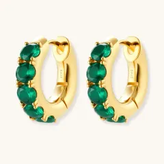 Emerald Huggie Hoops, 18K Gold Plated Gift for Her thumbnail 3