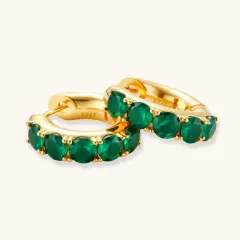 Emerald Huggie Hoops, 18K Gold Plated Gift for Her thumbnail 4