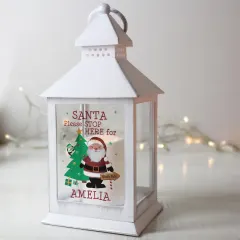 Personalised Christmas Lantern, Custom Santa Name Decoration, White Holiday Table Decor thumbnail 3