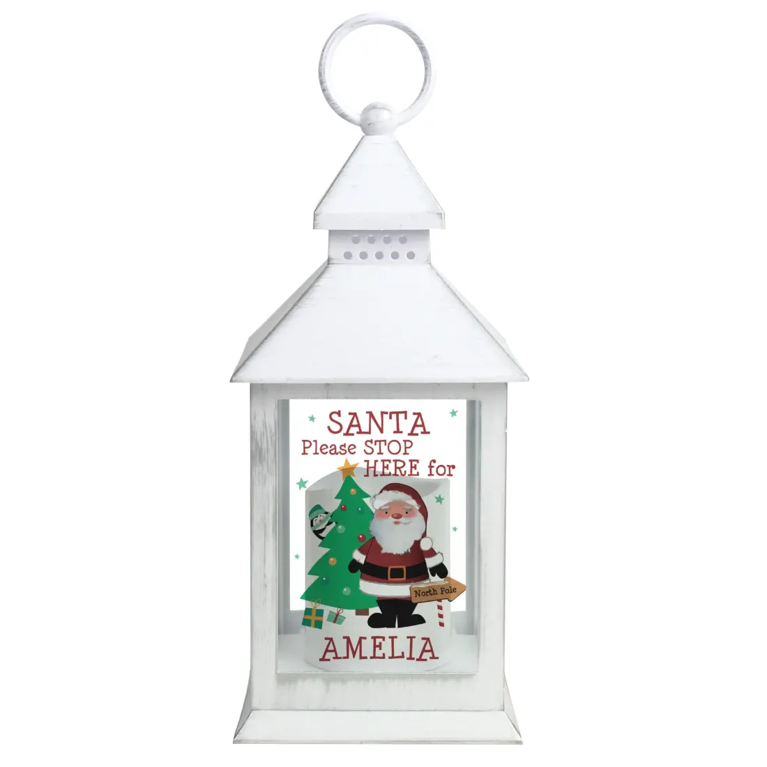 Personalised Christmas Lantern, Custom Santa Name Decoration, White Holiday Table Decor — photo 5