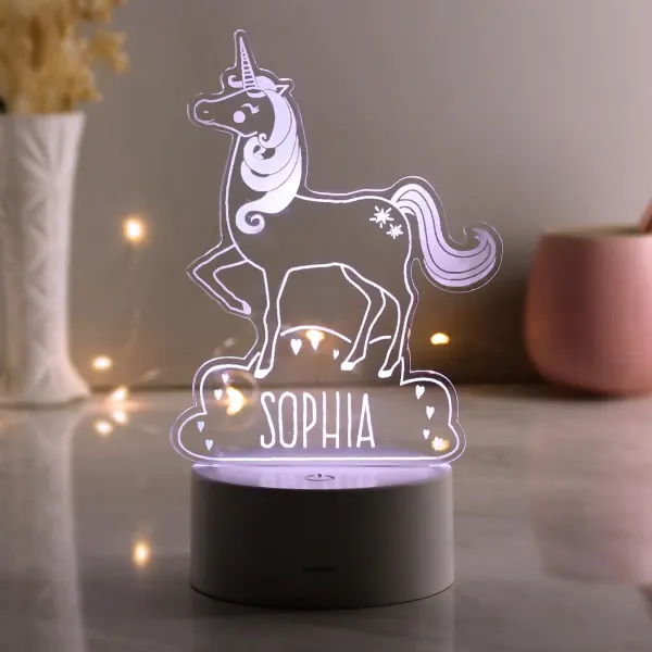 Personalised Unicorn LED Night Light, Colour Changing Engraved Lamp