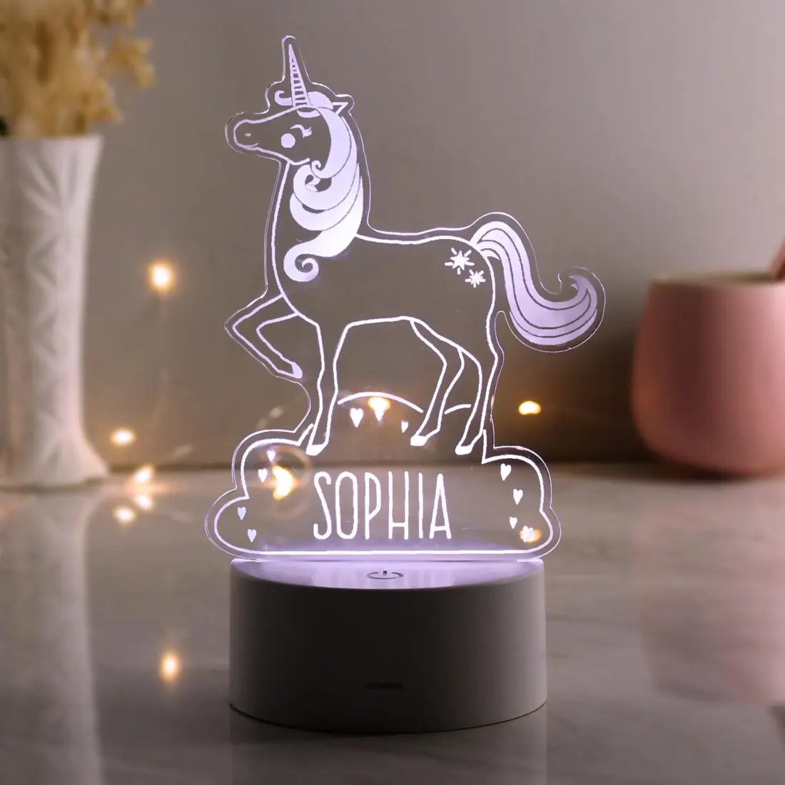 Personalised Unicorn LED Night Light, Colour Changing Engraved Lamp