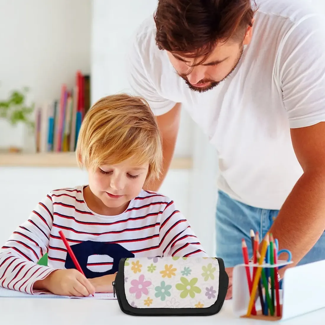 Personalized Photo Pencil Case, Double Layer Zipper Pouch for School and Office