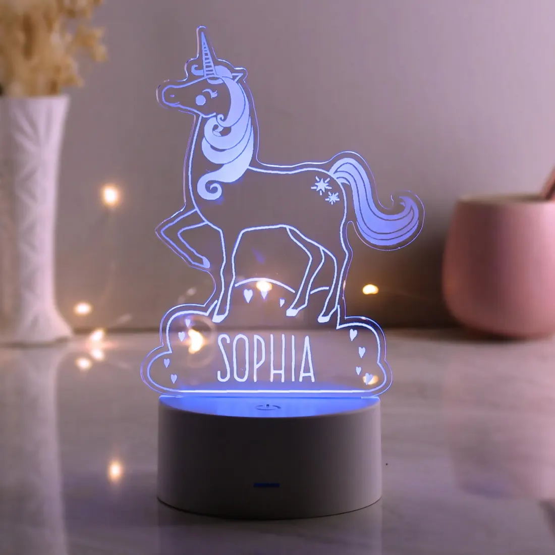Personalised Unicorn LED Night Light, Colour Changing Engraved Lamp — photo 4