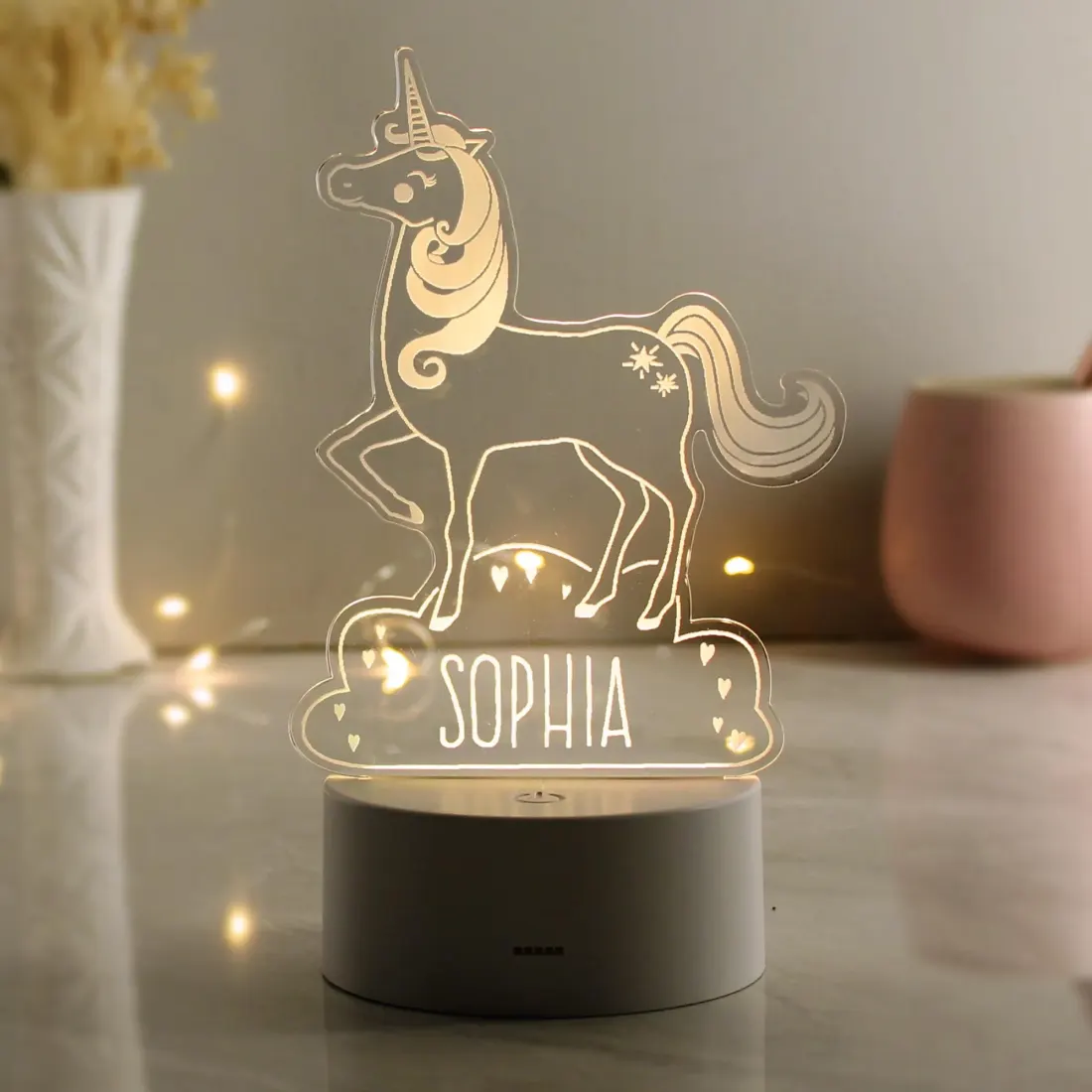 Personalised Unicorn LED Night Light, Colour Changing Engraved Lamp — photo 5