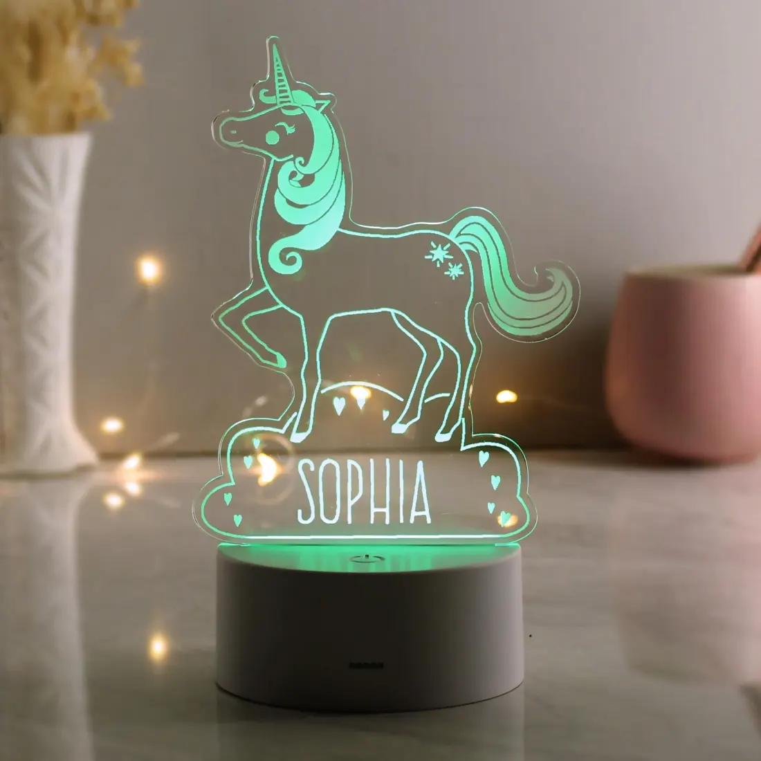 Personalised Unicorn LED Night Light, Colour Changing Engraved Lamp — photo 6
