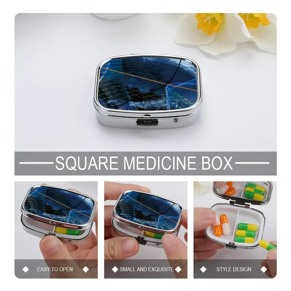 Custom Photo Pill Box, Metal Pill Case with Two Compartments, Made to Order