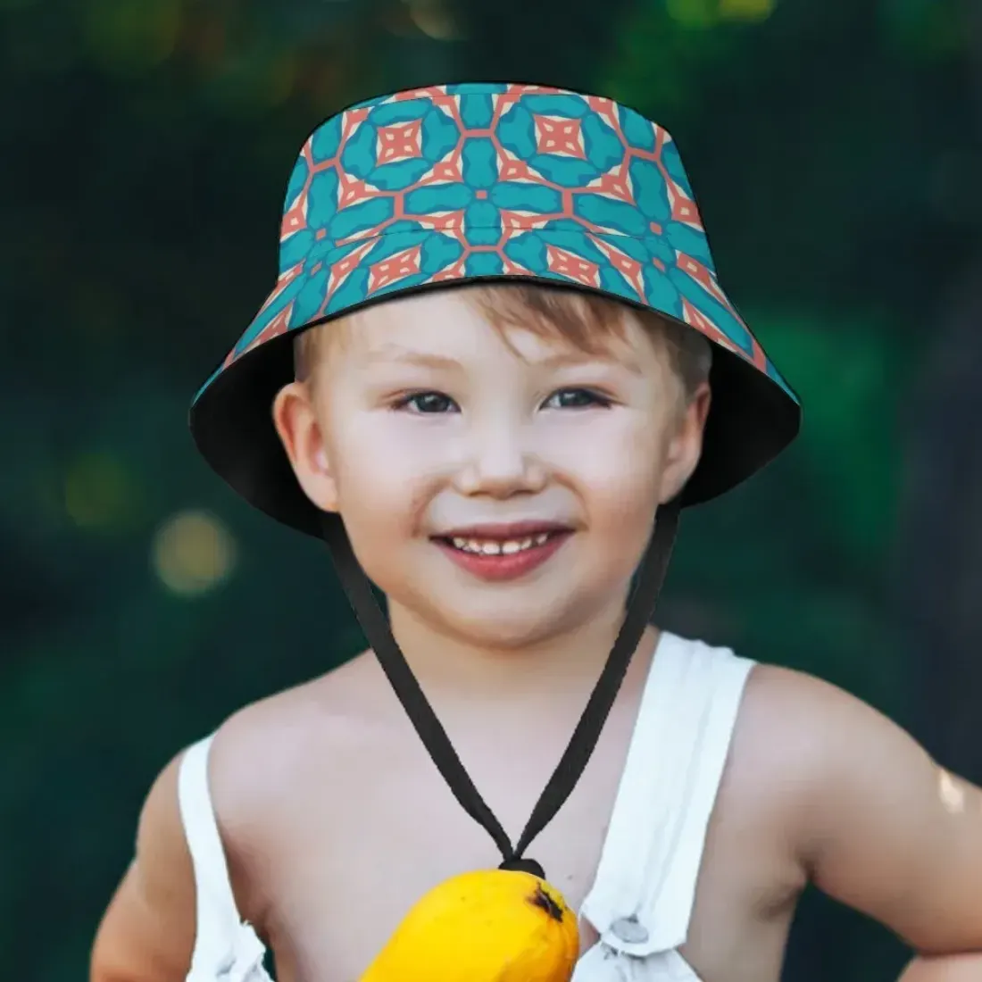 Custom Kids Bucket Hat with Chin Strap, All Over Print Summer Sun Hat