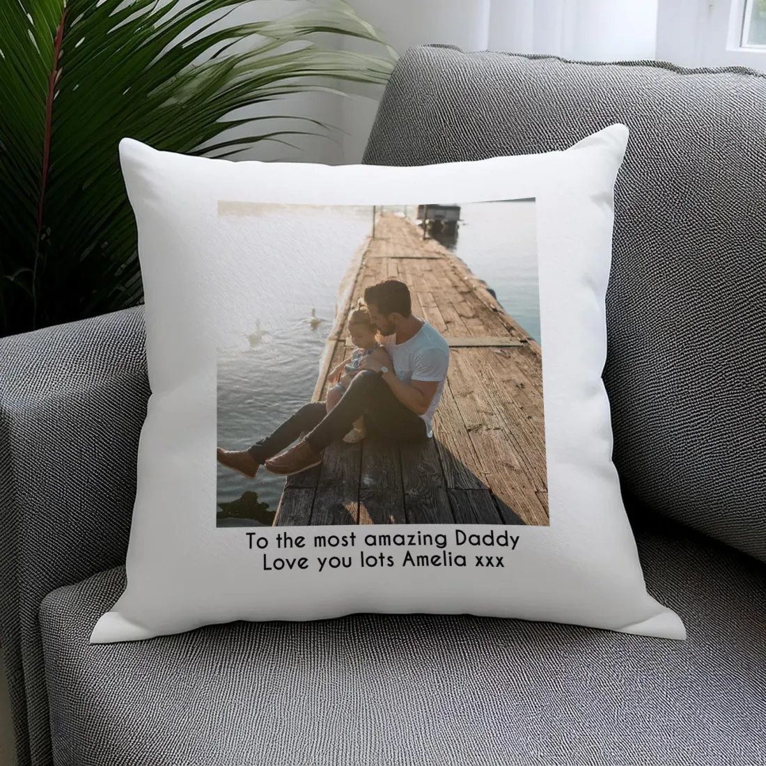 Personalised Photo Upload Cushion, Custom Text Engraved Gift, Family Keepsake — photo 3