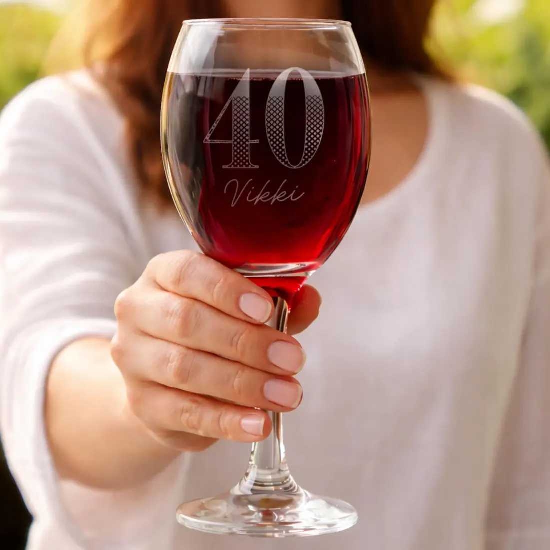 Personalised Big Age Wine Glass, Custom Name and Age Engraved Birthday Keepsake — photo 3