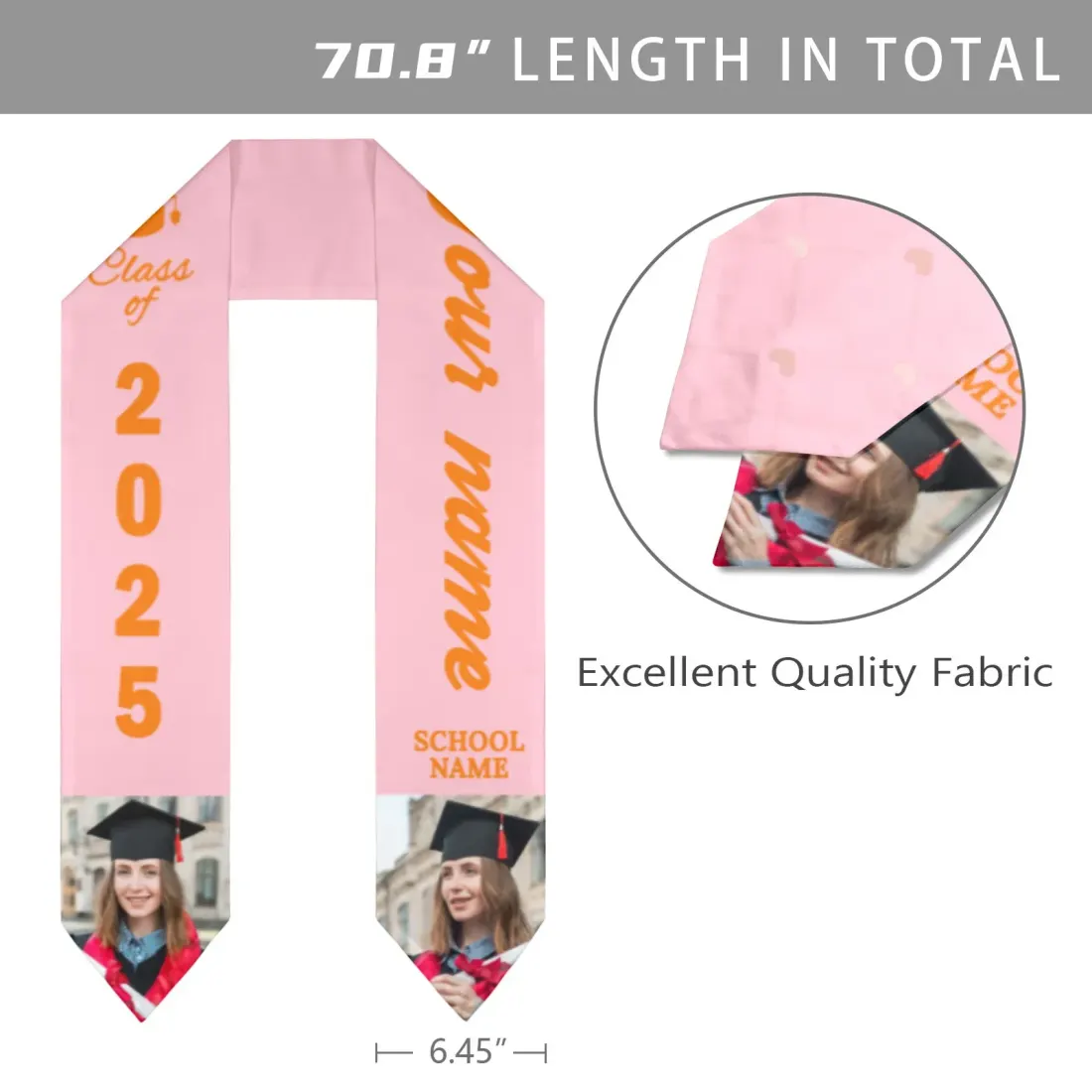 Custom Graduation Stoles 6.45" × 70.8" — photo 4