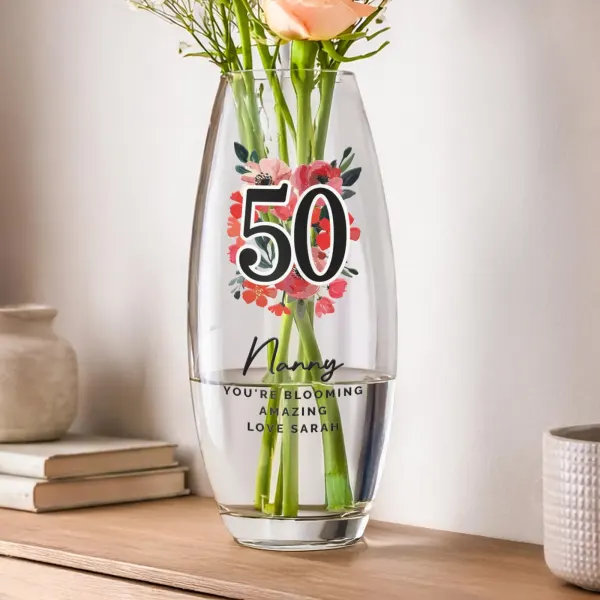 Personalised Floral Age Vase, Custom Birthday Flower Vase, Milestone Keepsake with Name and Message