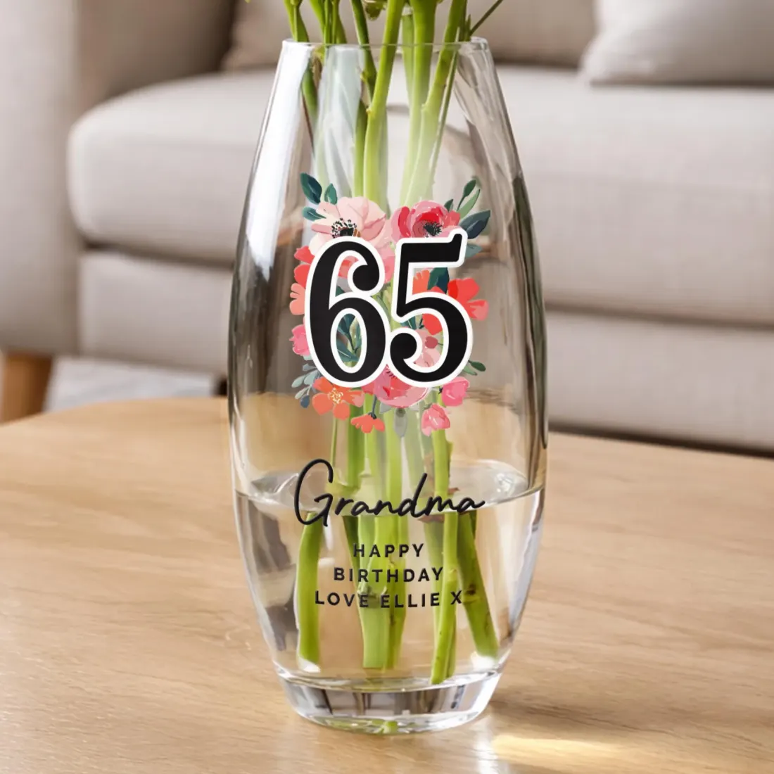 Personalised Floral Age Vase, Custom Birthday Flower Vase, Milestone Keepsake with Name and Message — photo 3
