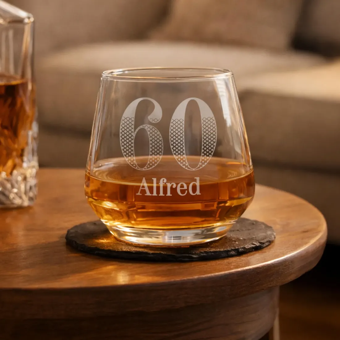 Personalised Big Age Tumbler, Engraved Birthday Whisky Glass, Custom Name Gift