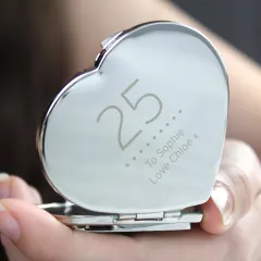 Personalised Birthday Heart Compact Mirror, Big Age Diamante Finish Custom Engraved Gift thumbnail 3