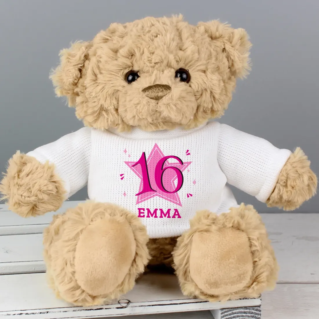 Personalized Pink Star Age Teddy Bear, Custom Name and Year Engraved Keepsake Gift