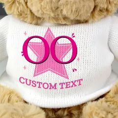 Personalized Pink Star Age Teddy Bear, Custom Name and Year Engraved Keepsake Gift thumbnail 2