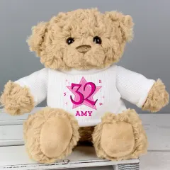 Personalized Pink Star Age Teddy Bear, Custom Name and Year Engraved Keepsake Gift thumbnail 4