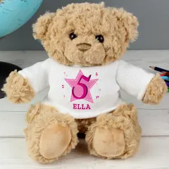 Personalized Pink Star Age Teddy Bear, Custom Name and Year Engraved Keepsake Gift thumbnail 5
