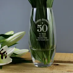 Personalised Engraved Glass Vase, Milestone Birthday Flower Holder, Custom Name and Age Engraved Gift thumbnail 1