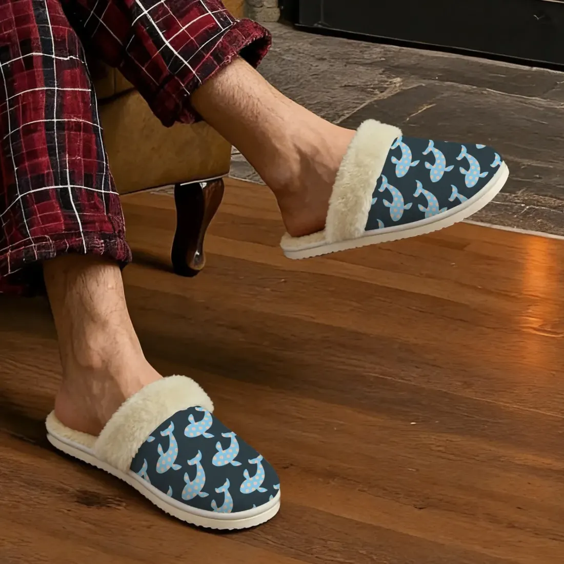Men's Faux Fur Trim Indoor Slippers — photo 2
