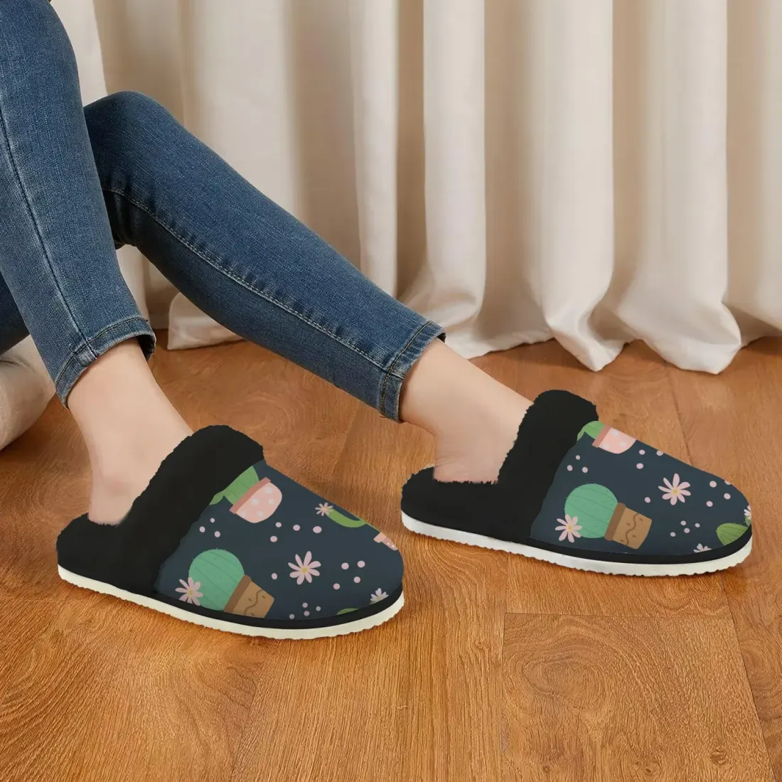 Women's Faux Fur Trim Indoor Slippers — photo 2