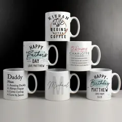 Personalized Happy Birthday Ceramic Mug, Blue Pastel Speckle, Custom Name Engraved Gift thumbnail 3