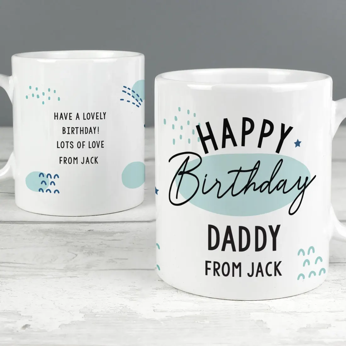 Personalized Happy Birthday Ceramic Mug, Blue Pastel Speckle, Custom Name Engraved Gift — photo 4