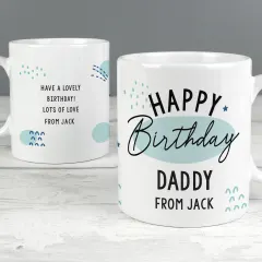 Personalized Happy Birthday Ceramic Mug, Blue Pastel Speckle, Custom Name Engraved Gift thumbnail 4
