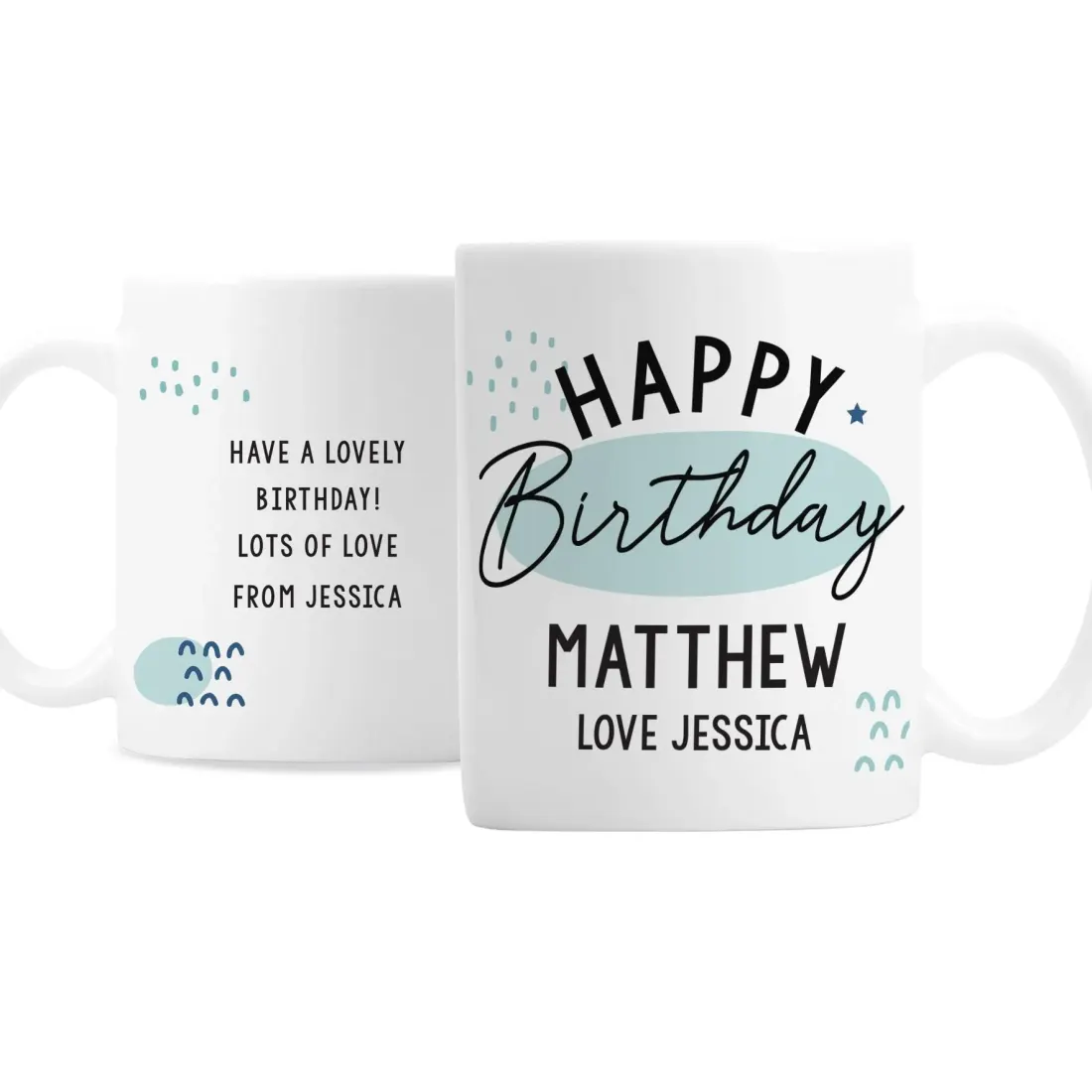 Personalized Happy Birthday Ceramic Mug, Blue Pastel Speckle, Custom Name Engraved Gift — photo 5