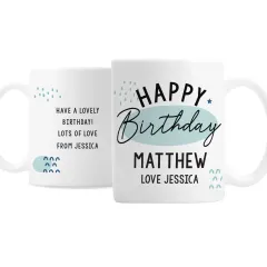 Personalized Happy Birthday Ceramic Mug, Blue Pastel Speckle, Custom Name Engraved Gift thumbnail 5