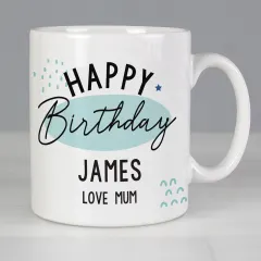 Personalized Happy Birthday Ceramic Mug, Blue Pastel Speckle, Custom Name Engraved Gift thumbnail 6