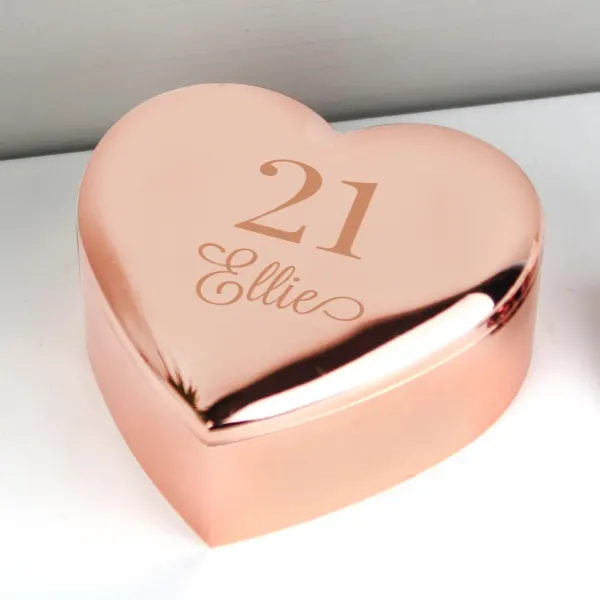 Personalised Big Age Rose Gold Heart Trinket Box, Milestone Birthday Keepsake, Custom Engraved Gift
