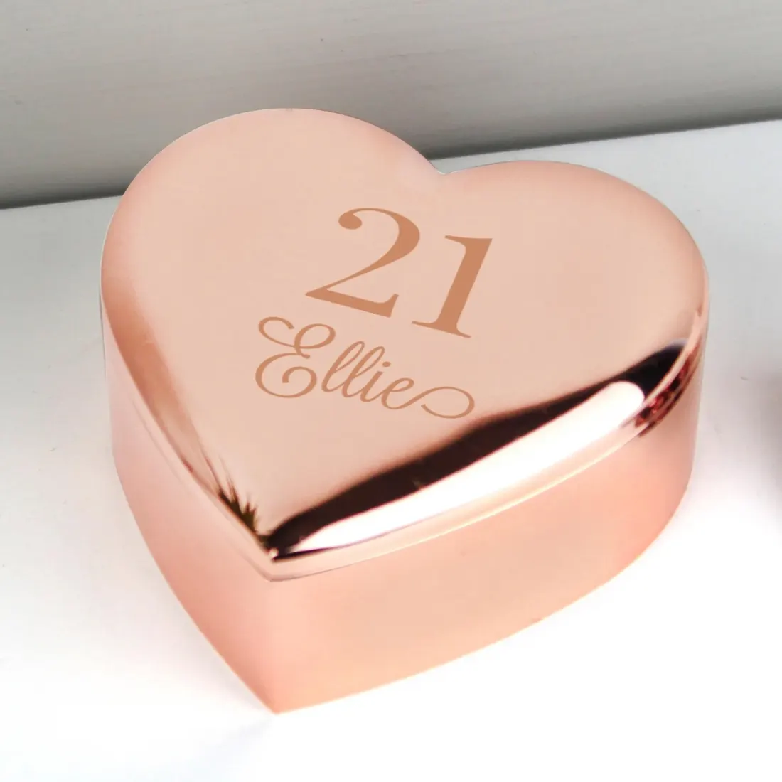 Personalised Big Age Rose Gold Heart Trinket Box, Milestone Birthday Keepsake, Custom Engraved Gift