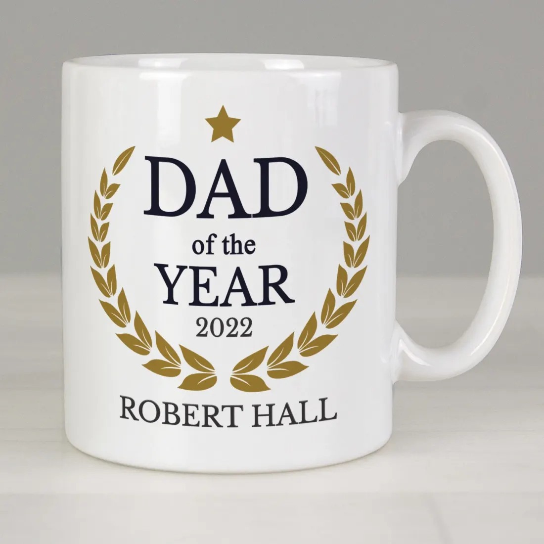 Custom Dad of the Year Mug, Personalised Engraved White Ceramic Tea Cup