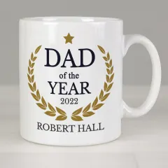 Custom Dad of the Year Mug, Personalised Engraved White Ceramic Tea Cup thumbnail 1