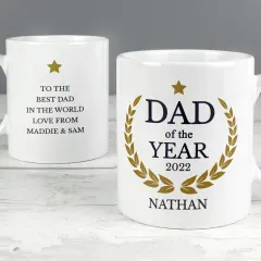 Custom Dad of the Year Mug, Personalised Engraved White Ceramic Tea Cup thumbnail 3