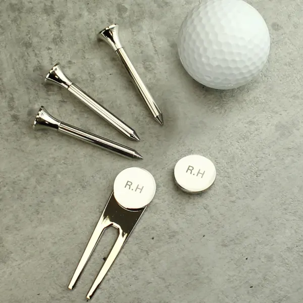 Personalised Golf Set, Engraved Divot Tool, Ball Marker, Silver-Plated Accessories