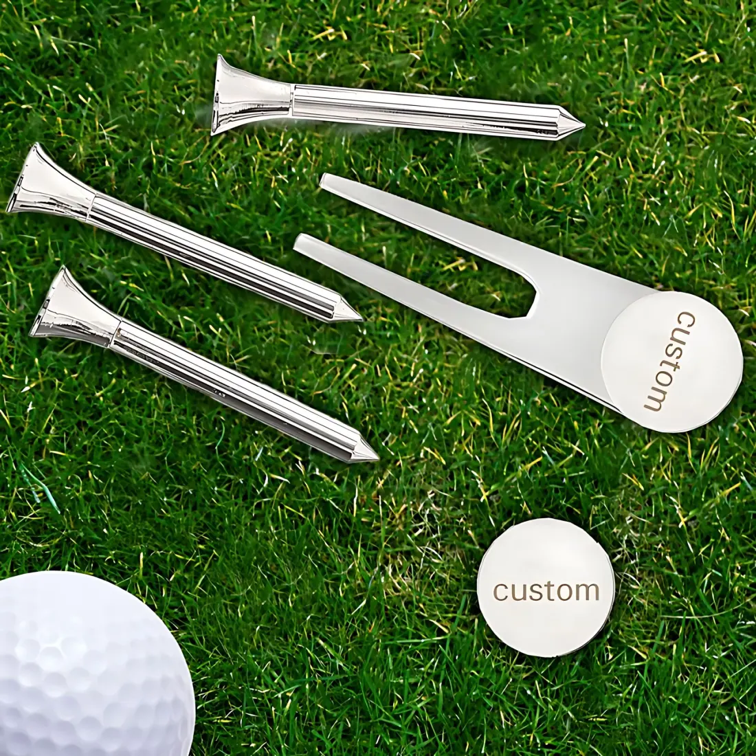 Personalised Golf Set, Engraved Divot Tool, Ball Marker, Silver-Plated Accessories — photo 2