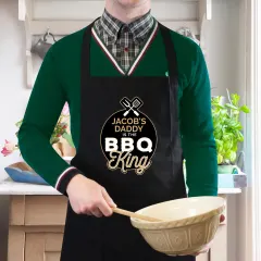 Personalised BBQ King Black Apron, Custom Engraved Cotton Chef Gift for Men thumbnail 1