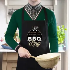 Personalised BBQ King Black Apron, Custom Engraved Cotton Chef Gift for Men thumbnail 2