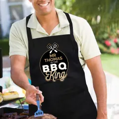 Personalised BBQ King Black Apron, Custom Engraved Cotton Chef Gift for Men thumbnail 3