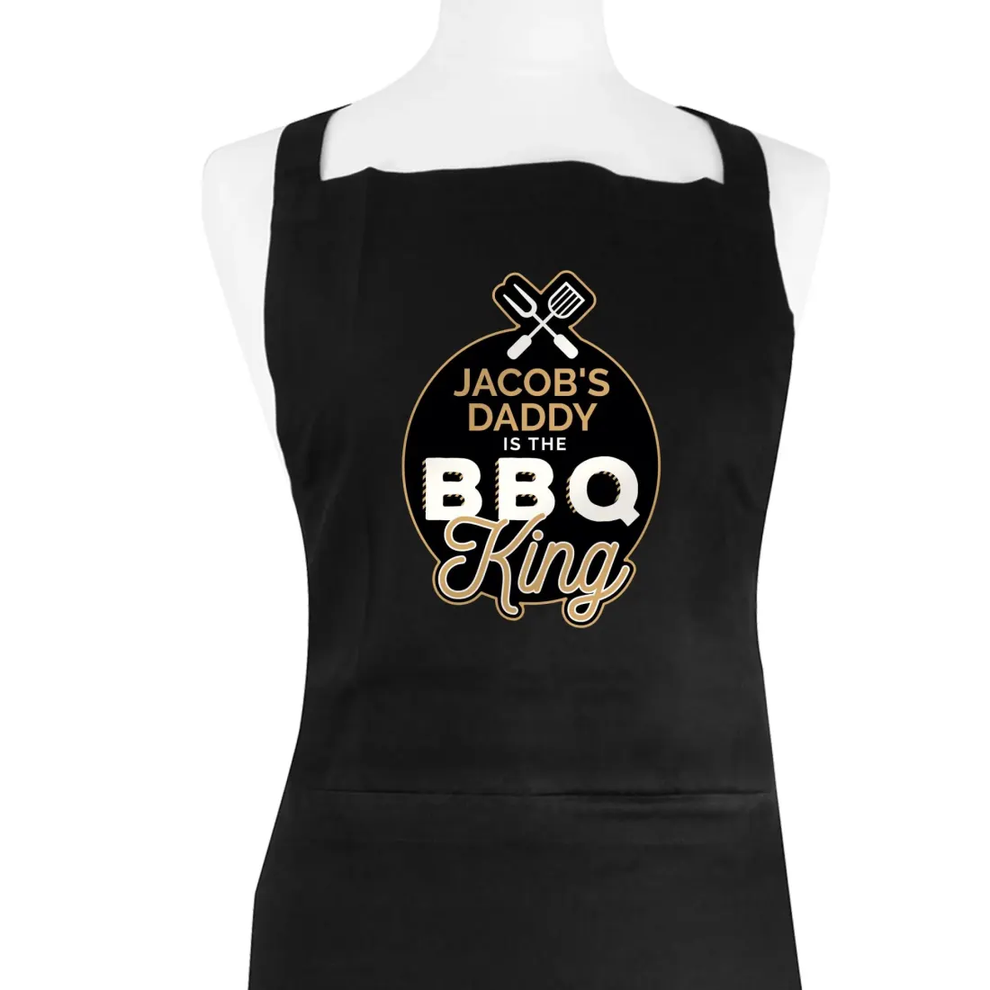 Personalised BBQ King Black Apron, Custom Engraved Cotton Chef Gift for Men — photo 4