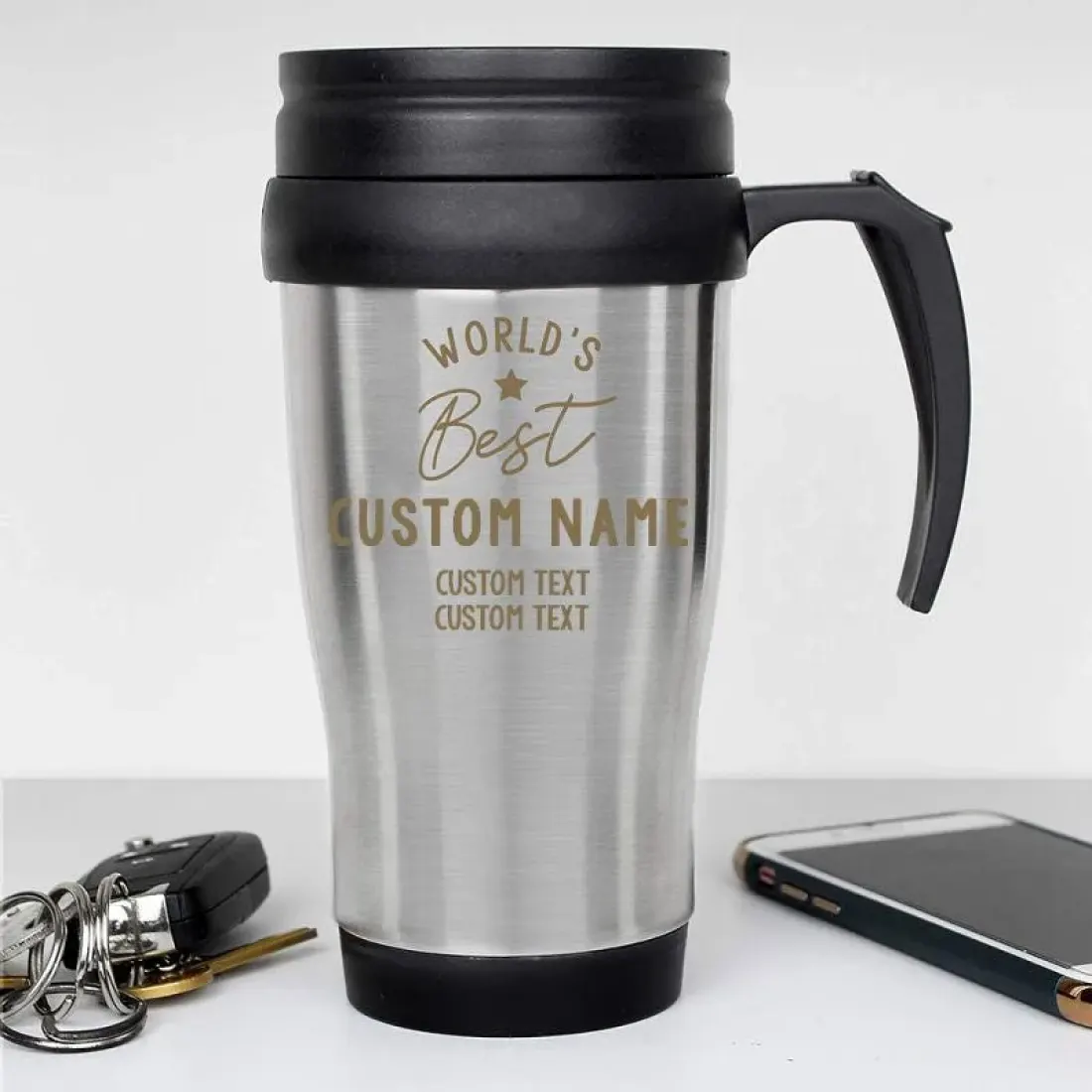 Personalized Stainless Steel Travel Mug, Engraved "World's Daddy" Thermal Tumbler — photo 2
