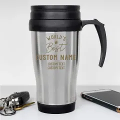 Personalized Stainless Steel Travel Mug, Engraved "World's Daddy" Thermal Tumbler thumbnail 2